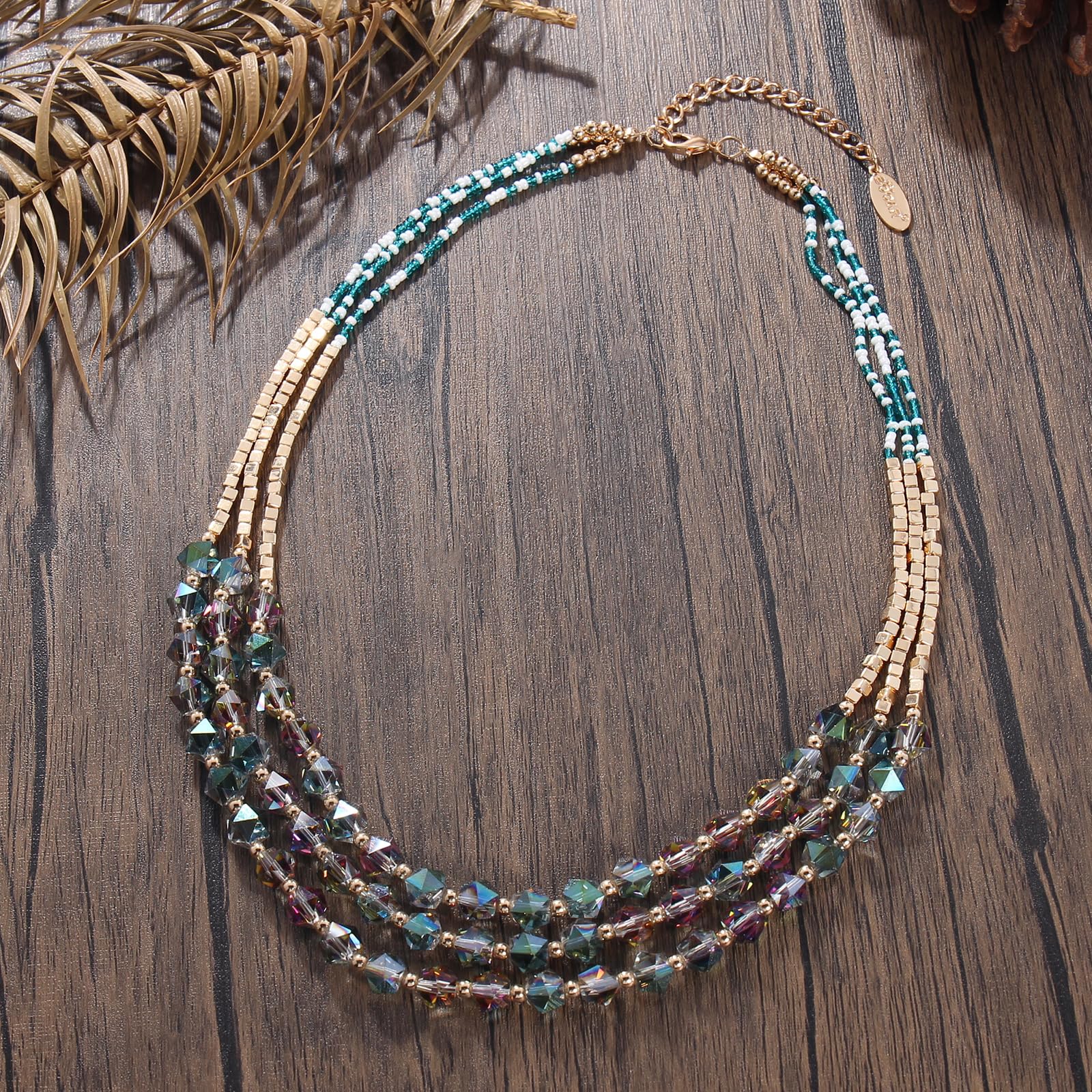 Bocar Necklace for Women, 3 Layer Beaded Necklace Crystal Beads Strand Fashion Jewelry, Party Gifts for Her - Image 3