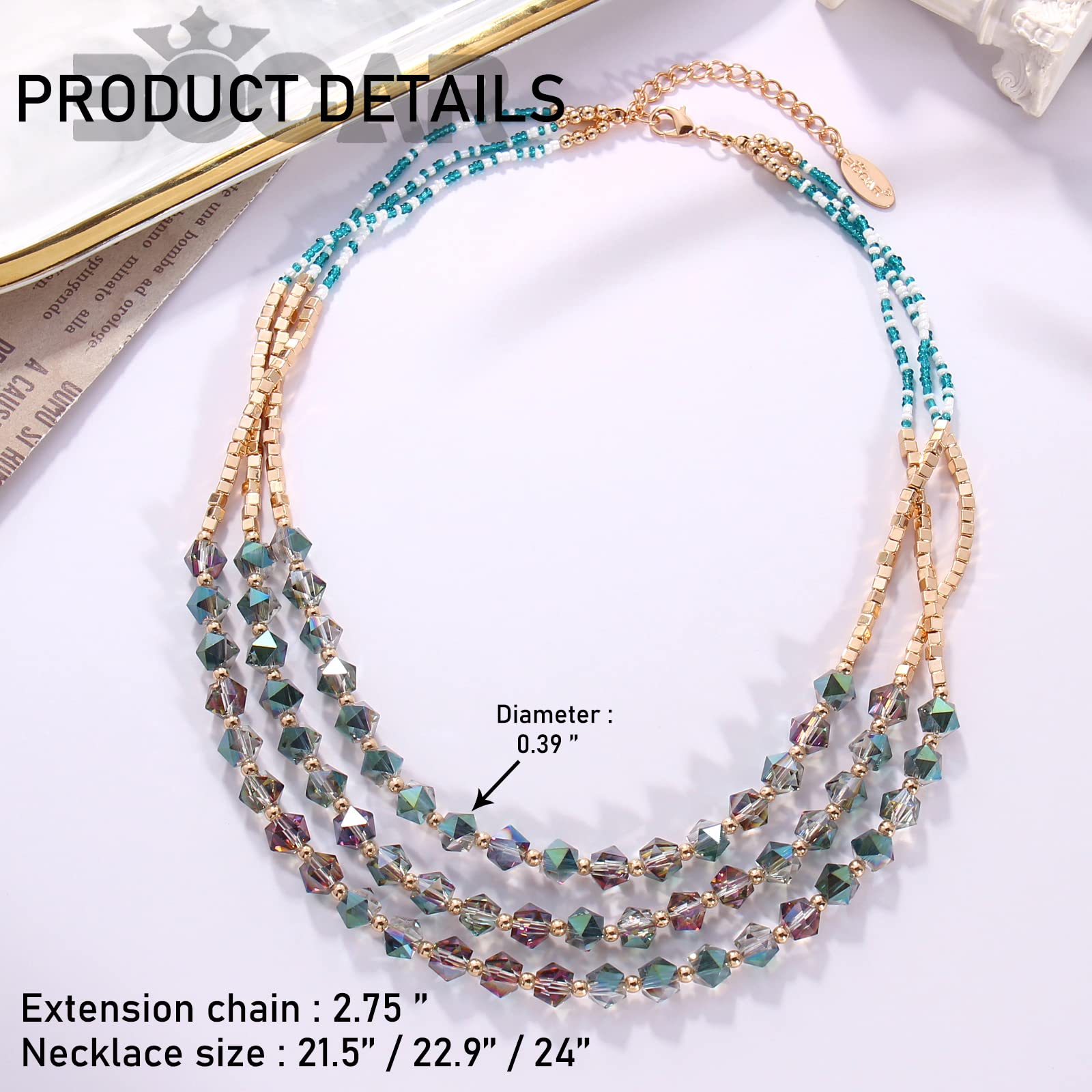 Bocar Necklace for Women, 3 Layer Beaded Necklace Crystal Beads Strand Fashion Jewelry, Party Gifts for Her - Image 6