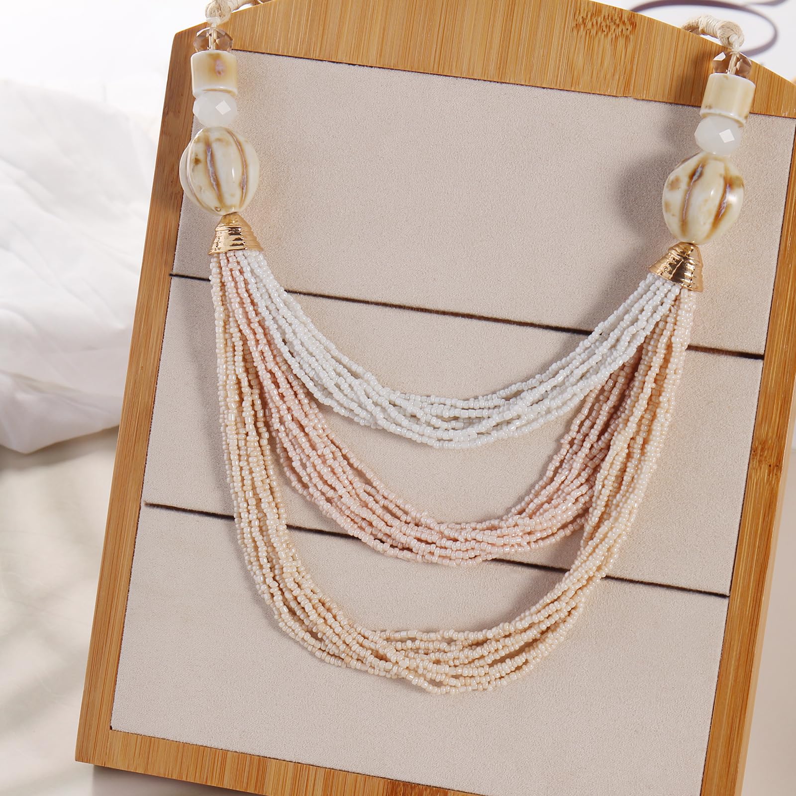 Bocar Necklace for Women, Long Multi Layer Beaded Necklace, Handmade Statement Necklace, Long Link Chain Necklace Jewelry Gift - Image 4