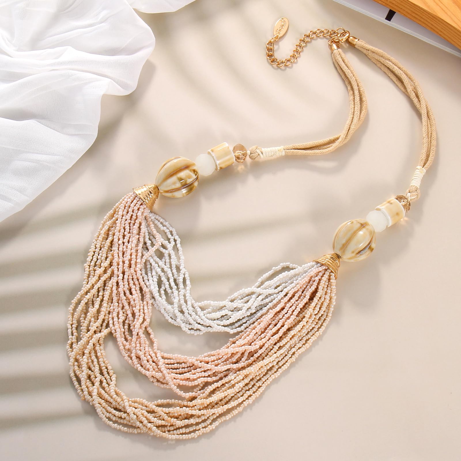 Bocar Necklace for Women, Long Multi Layer Beaded Necklace, Handmade Statement Necklace, Long Link Chain Necklace Jewelry Gift - Image 5