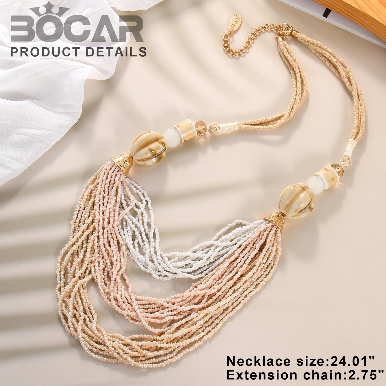 Bocar Necklace for Women, Long Multi Layer Beaded Necklace, Handmade Statement Necklace, Long Link Chain Necklace Jewelry Gift - Image 6