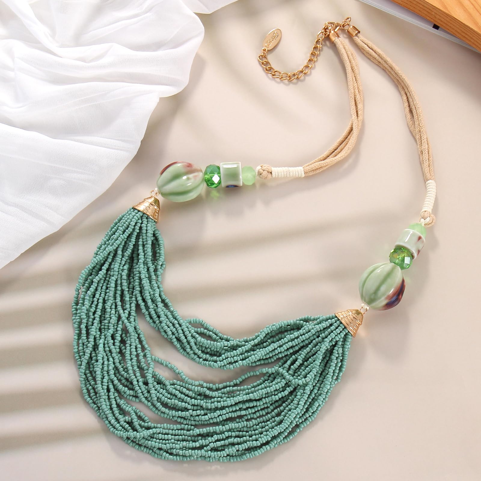 Bocar Necklace for Women, Long Multi Layer Beaded Necklace, Handmade Statement Necklace, Long Link Chain Necklace Jewelry Gift - Image 4