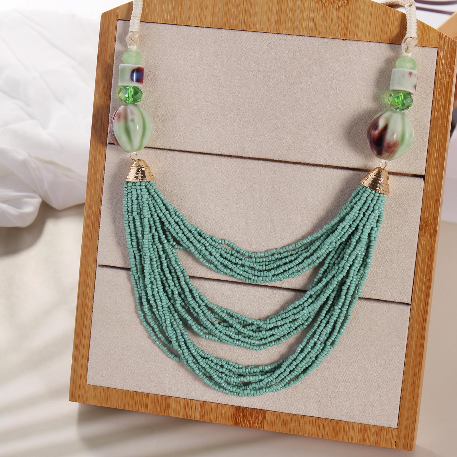 Bocar Necklace for Women, Long Multi Layer Beaded Necklace, Handmade Statement Necklace, Long Link Chain Necklace Jewelry Gift - Image 5