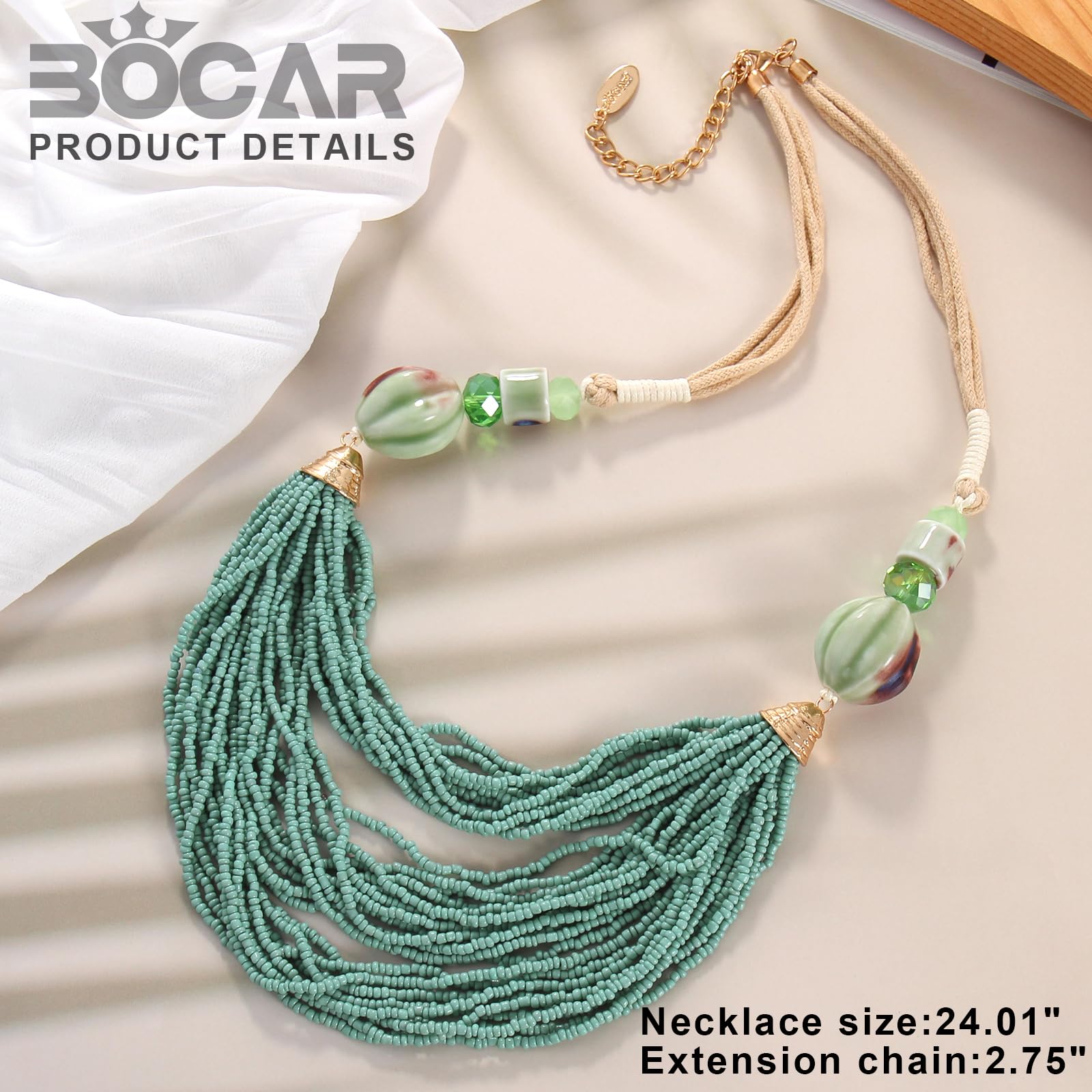 Bocar Necklace for Women, Long Multi Layer Beaded Necklace, Handmade Statement Necklace, Long Link Chain Necklace Jewelry Gift - Image 6