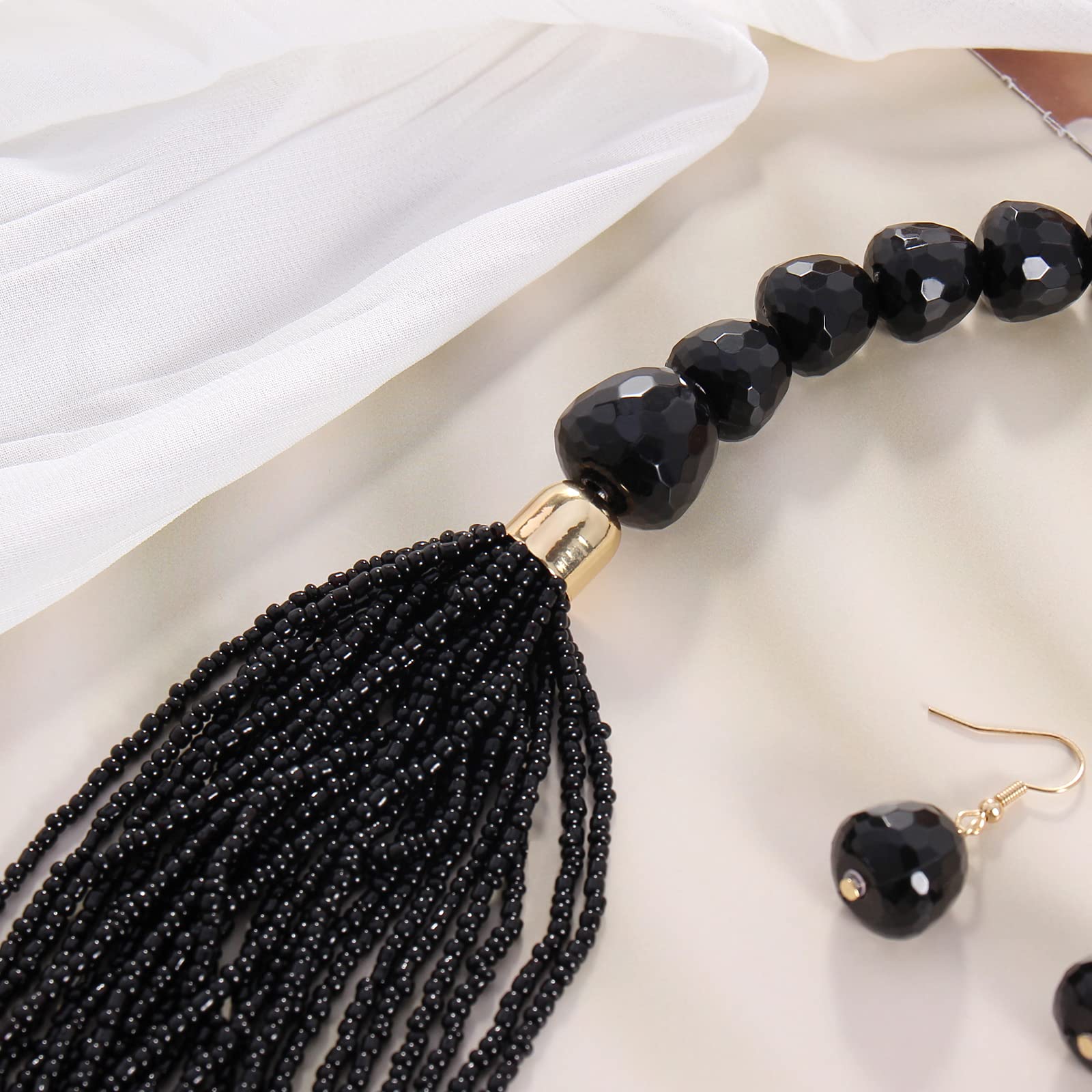 Bocar Necklace for Women, Multi Layer Statement Necklace, Long Chain Chunky Bib Seed Beads Necklace, Necklace Earring Set for Women Gift (NK-10693) - Image 4