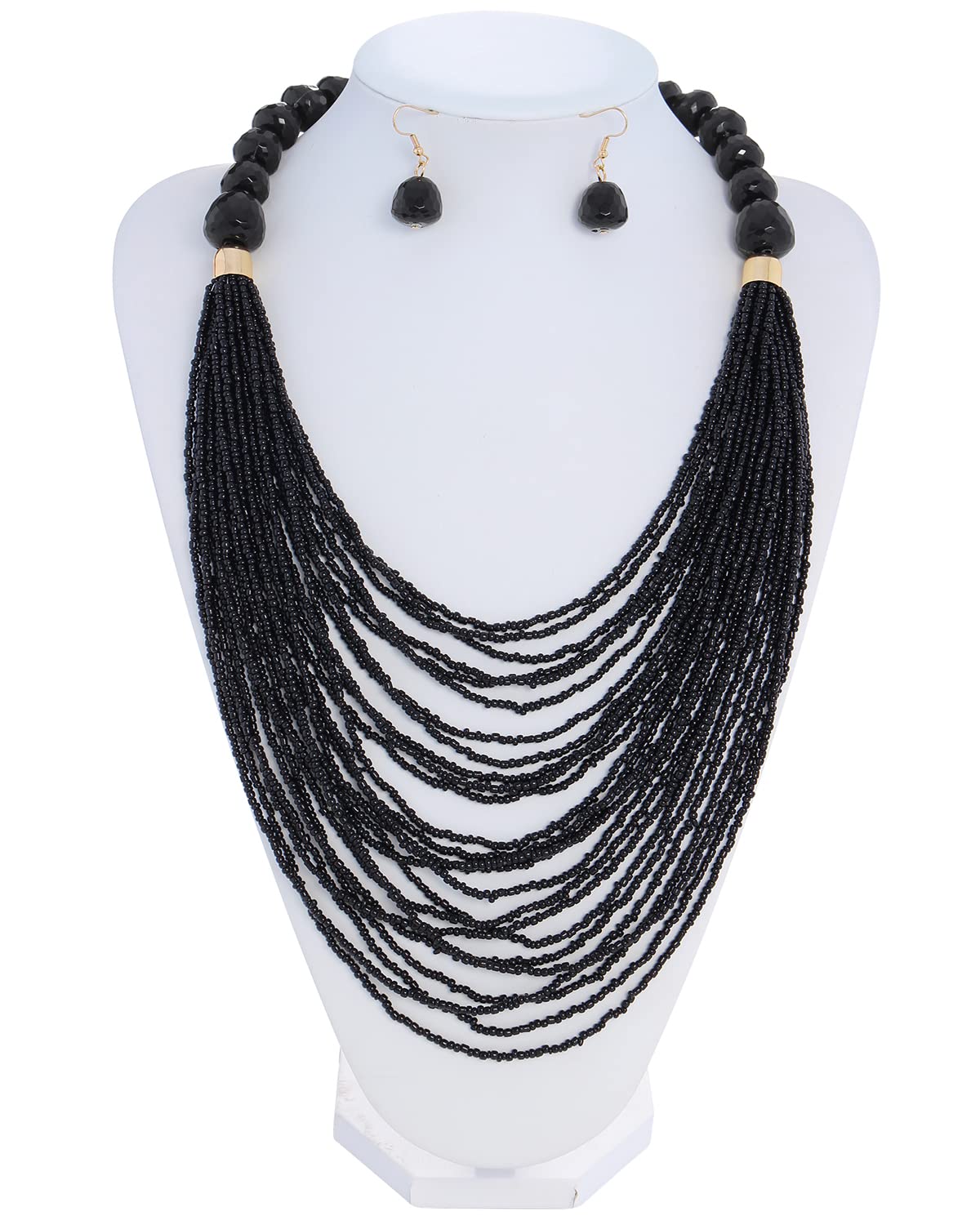 Bocar Necklace for Women, Multi Layer Statement Necklace, Long Chain Chunky Bib Seed Beads Necklace, Necklace Earring Set for Women Gift (NK-10693) - Image 8