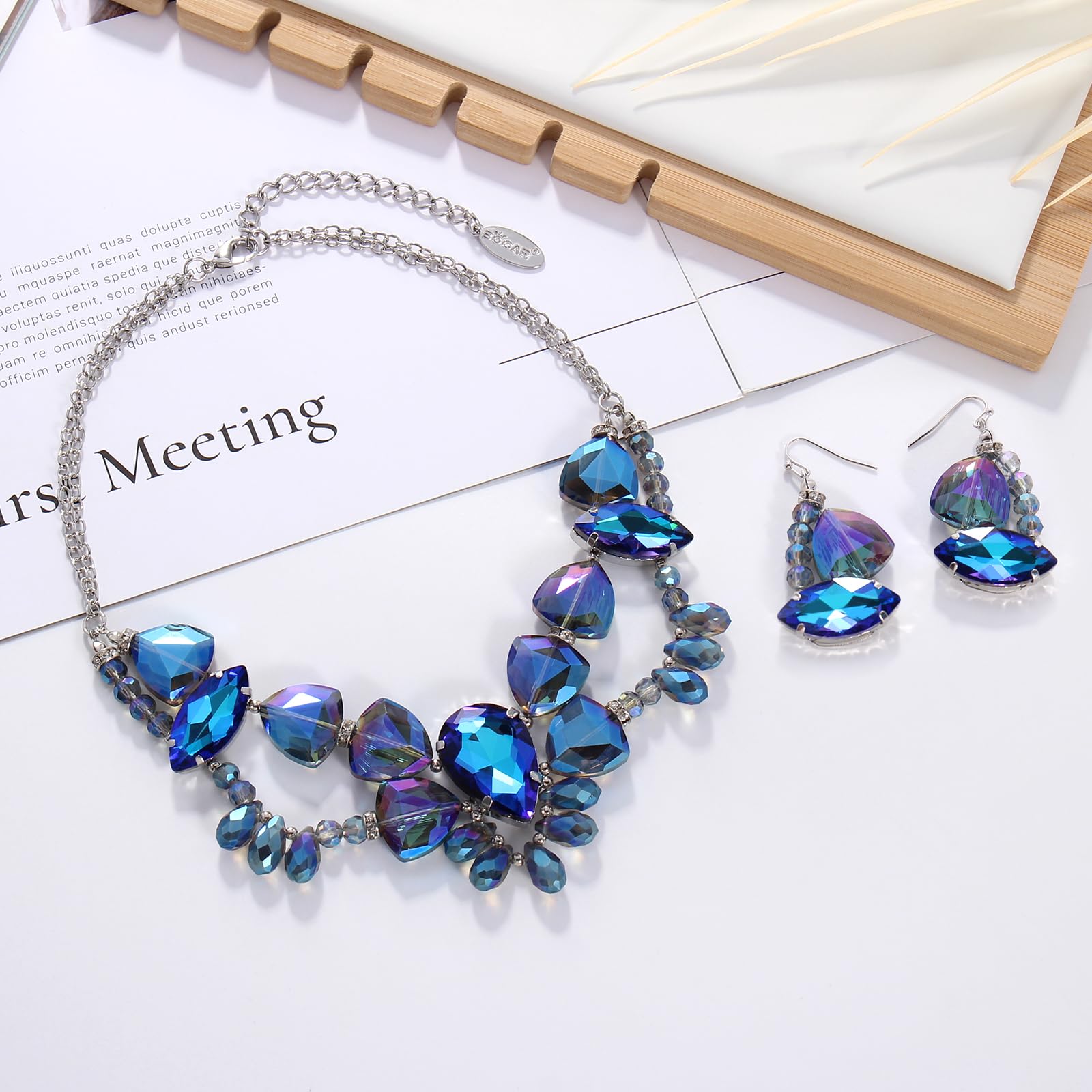 Bocar Necklace for Women, Statement Necklace, Crystal Strand Fashion Jewelry, Choker Shell Necklace and Earring Set, Party Gifts for Her - Image 4