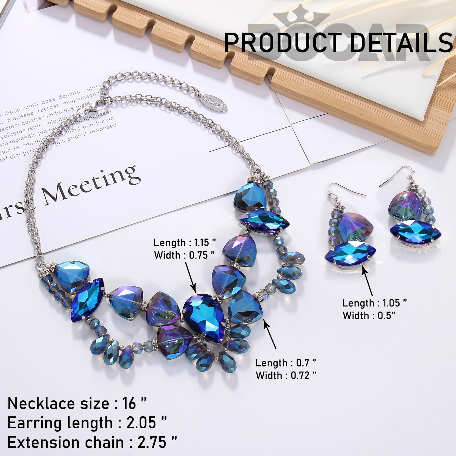 Bocar Necklace for Women, Statement Necklace, Crystal Strand Fashion Jewelry, Choker Shell Necklace and Earring Set, Party Gifts for Her - Image 6