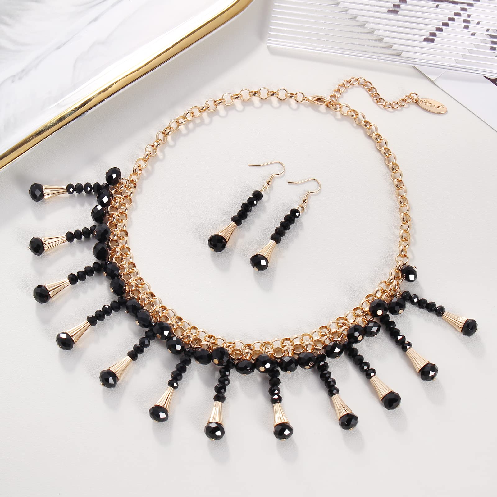 Bocar Necklace for Women, Statement Necklace with Earrings, Collar Necklace, Beaded Necklace with Pendant and Crystal Ball, Jewelry Set for Women Gifts - Image 3