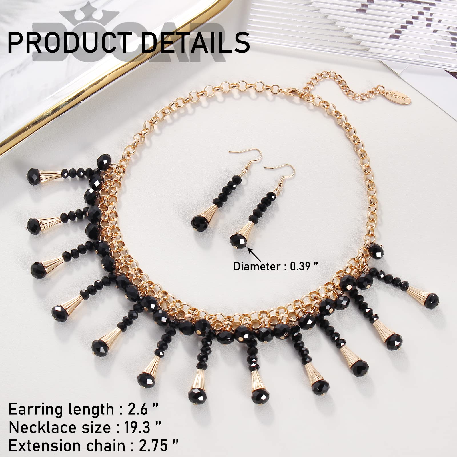 Bocar Necklace for Women, Statement Necklace with Earrings, Collar Necklace, Beaded Necklace with Pendant and Crystal Ball, Jewelry Set for Women Gifts - Image 6