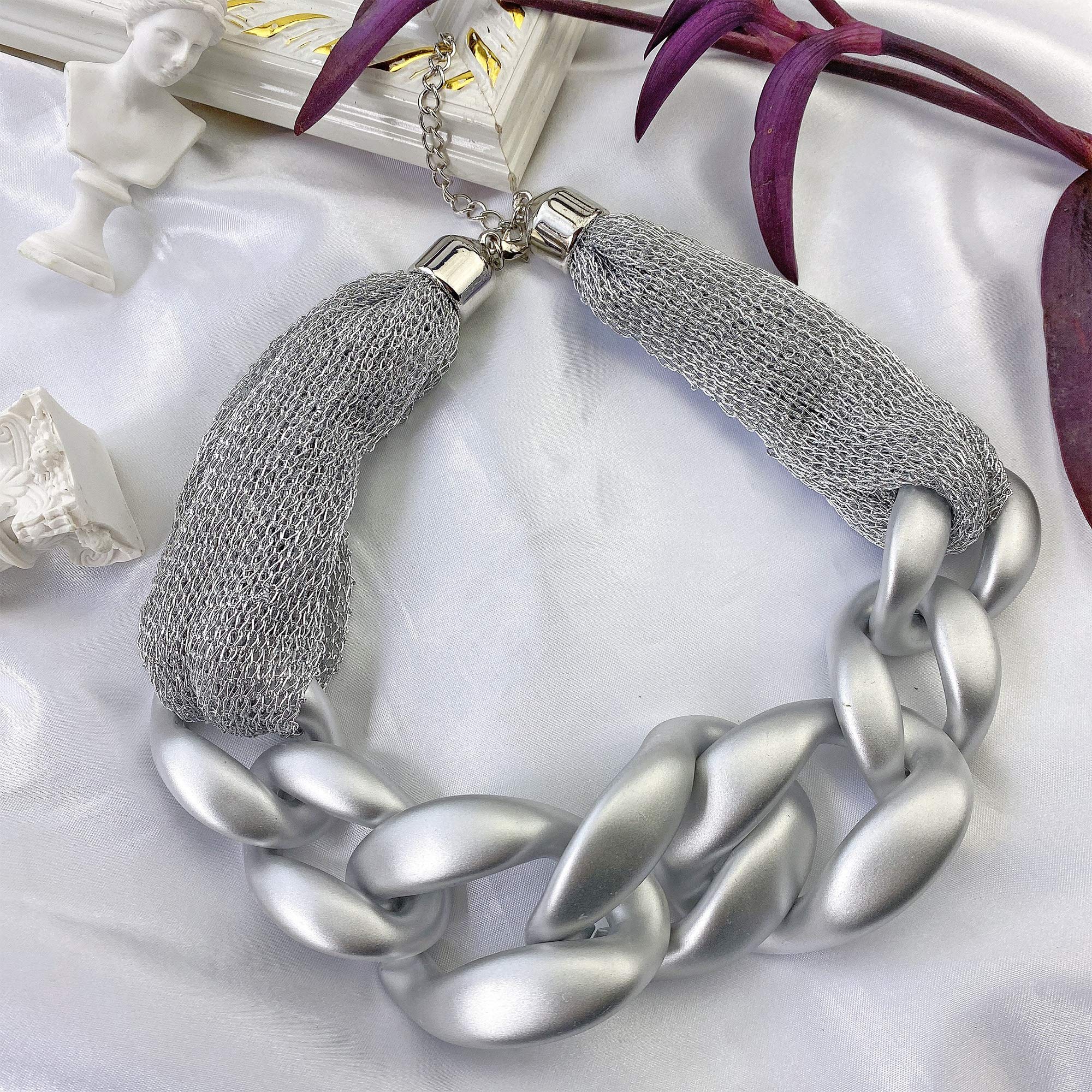 Bocar Statement Chunky Fashion Acrylic Beads Choker Cube Link Chain Necklace for Women Gifts - Image 3