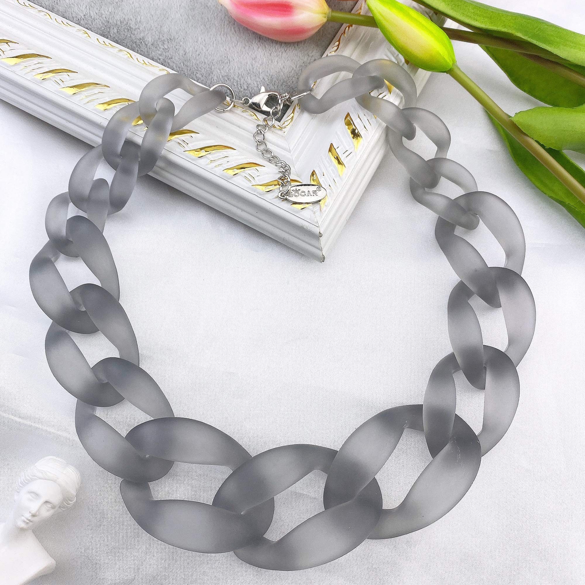 Bocar Statement Chunky Fashion Acrylic Beads Choker Cube Link Chain Necklace for Women Gifts - Image 3