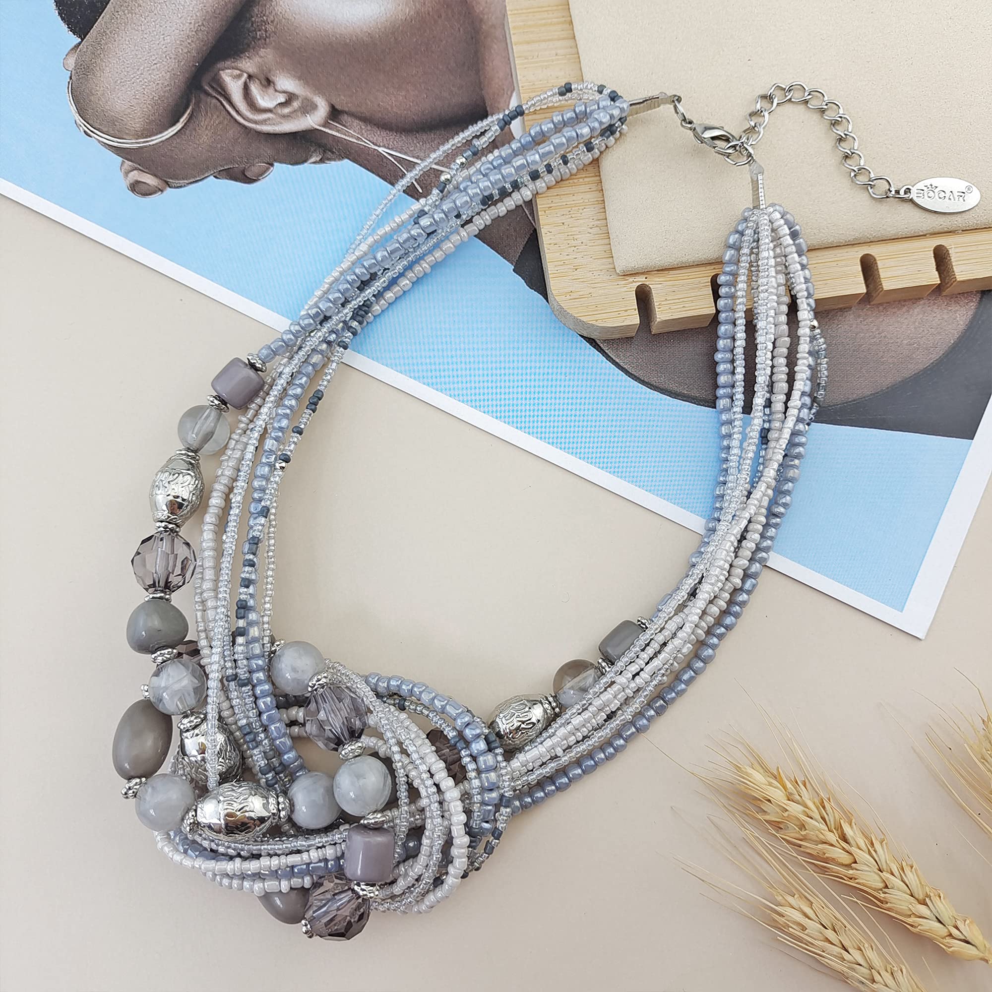 Bocar Statement Seed Beads Necklace for Women Multilayer beaded Collar Necklace (NK-10345) - Image 3